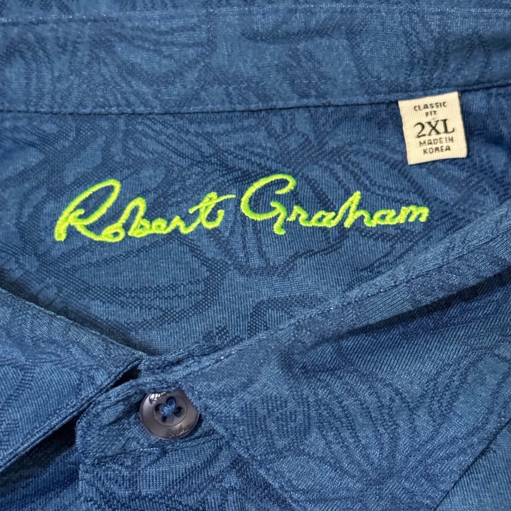 Robert Graham Mens 2XL Blue Floral Hibiscus Jacquard Polo Shirt Classic Fit - Picture 3 of 8